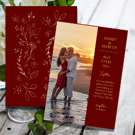 Convite Para Casamento De Fotos Dourado E Burgundy
