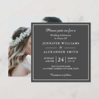 Convite para Casamento de Fotos Elegante de Cinzas