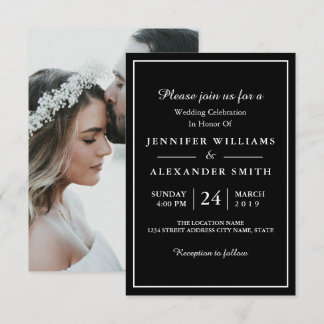 Convite para Casamento de Fotos Elegante Preto e B