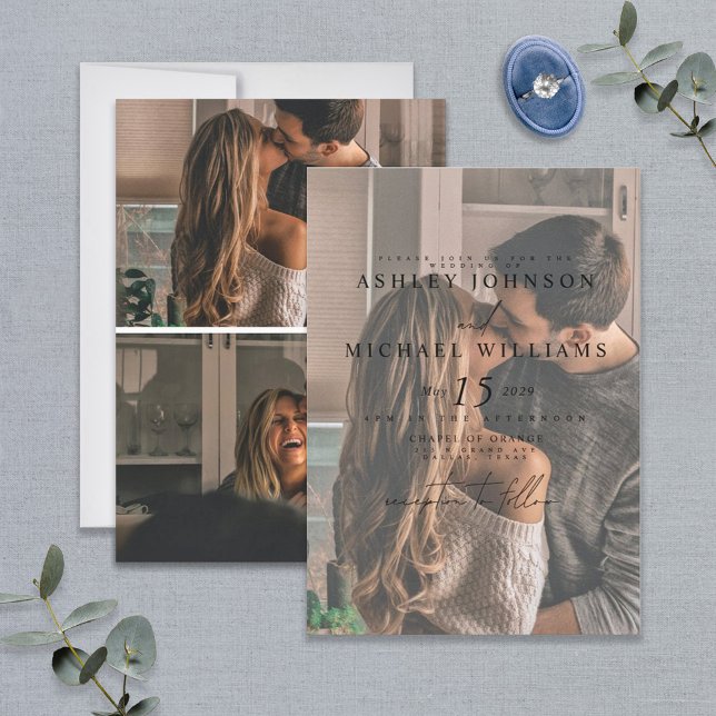 Convite para casamento de fotos Elegante Vellum Ov (Criador carregado)