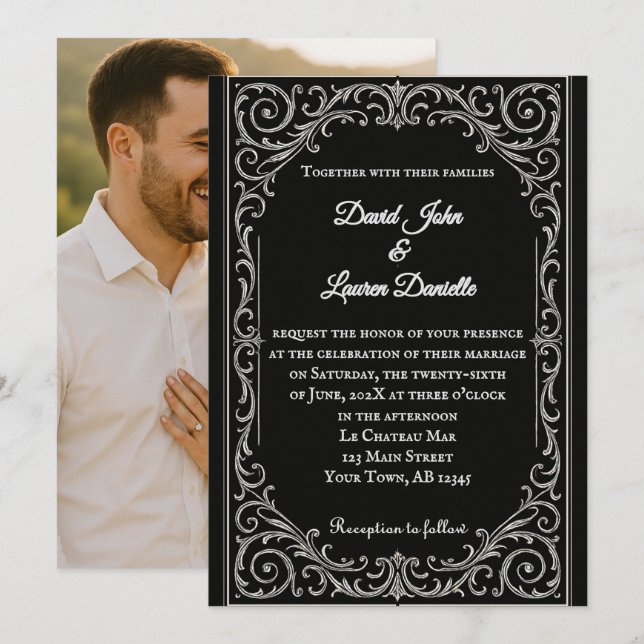 Convite para casamento de fotos em Cisne Negro (Frente/Verso)