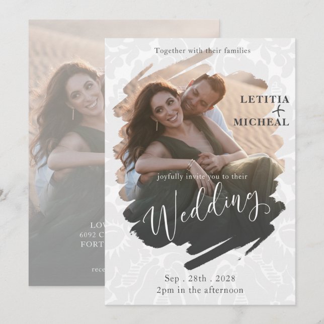 Convite para casamento de fotos em preto e branco  (Frente/Verso)