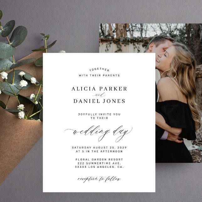 Convite para casamento de fotos em preto e branco (Criador carregado)