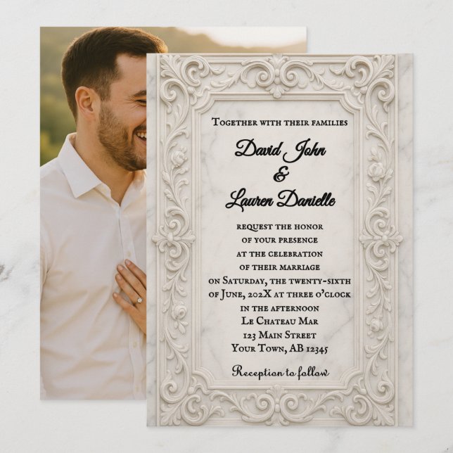 Convite para Casamento de Fotos Mística Marble (Frente/Verso)