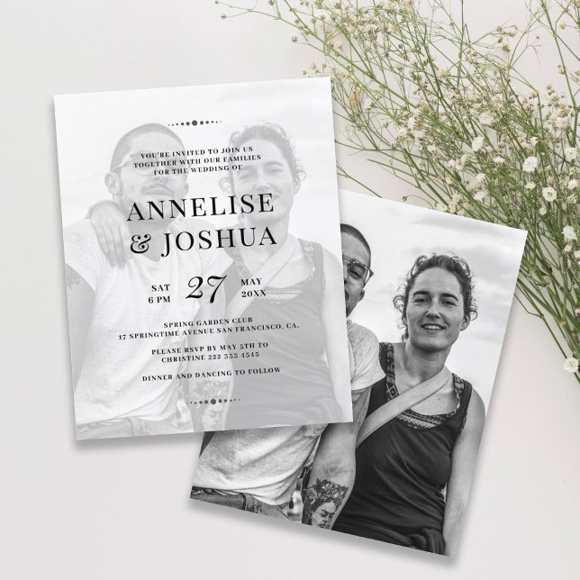 Convite para casamento de fotos negras brancas mod (Criador carregado)