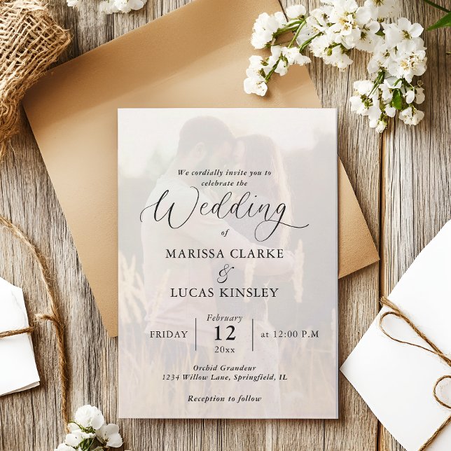Convite para Casamento de Fotos Personalizado Mode (simple modern elegant custom photo wedding invitation)