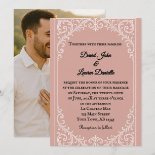 Convite para Casamento de Fotos Pink Heirloom