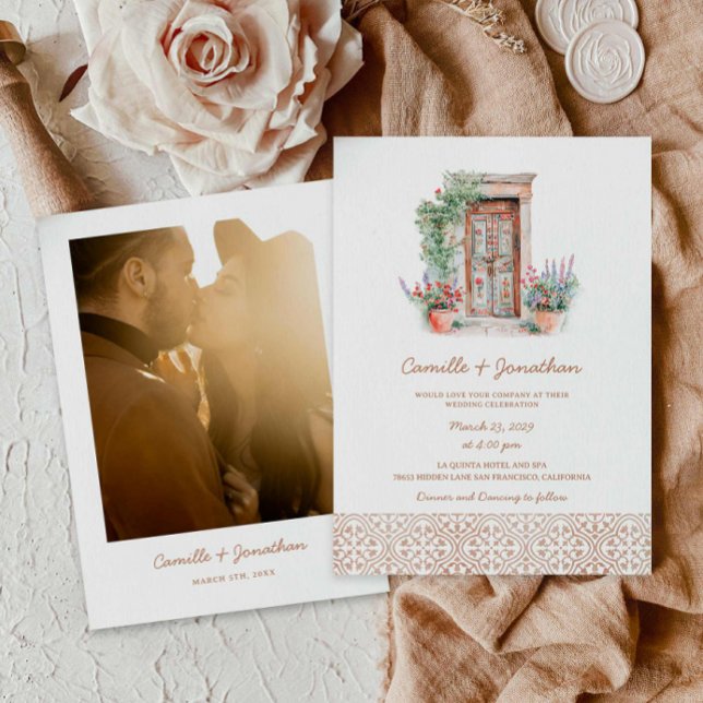 Convite para Casamento de Fotos Russo de Destino (Destination Rustic Photo Wedding Invitation)