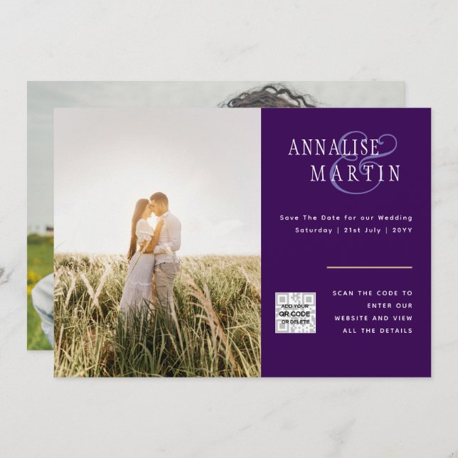 Convite para casamento de fotos Salvar a data AZUL (Frente/Verso)