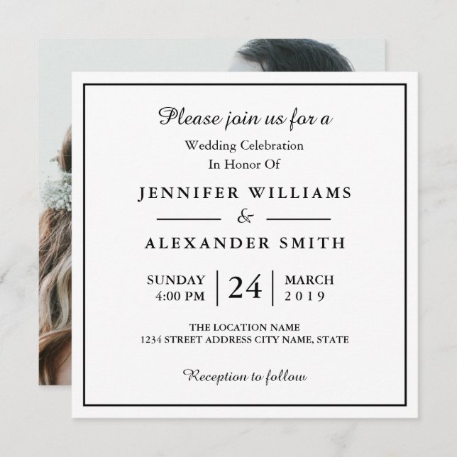 Convite para Casamento de Fotos Simples Minimalist (Frente/Verso)