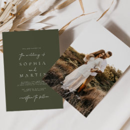 Convite para Casamento de Fotos Verde Azul Moderno