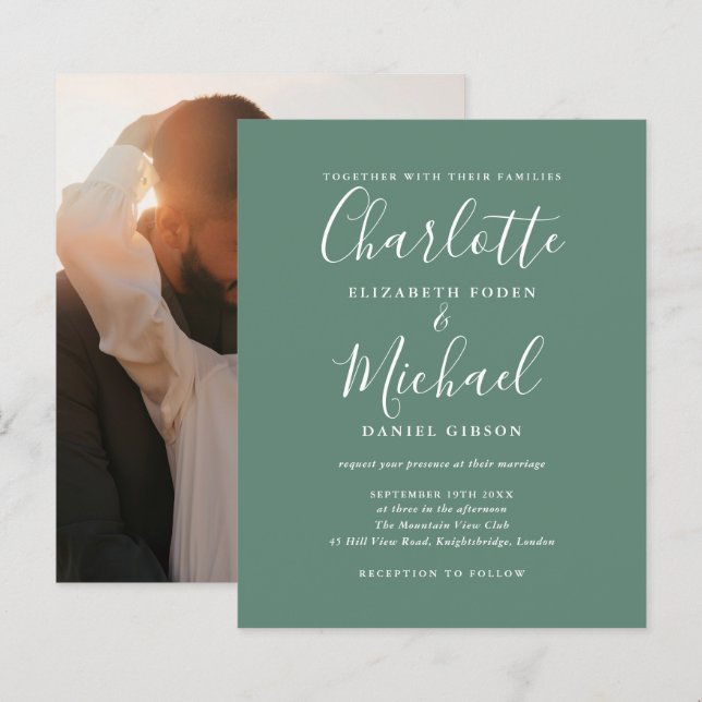 Convite para Casamento de Fotos Verde Eucalyptus (Frente/Verso)