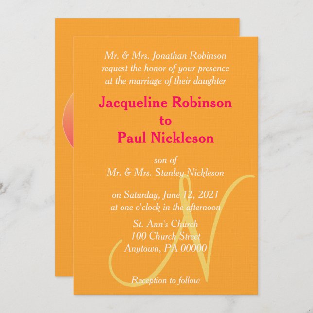 Convite para Casamento de Framboesa de Laranja Mon (Frente/Verso)