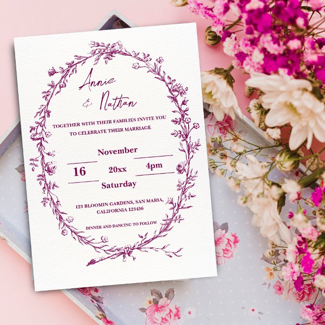 Convite para Casamento de Frame de Borgonha de Int (Ornate Intricate Burgundy Frame Wedding Invitation)