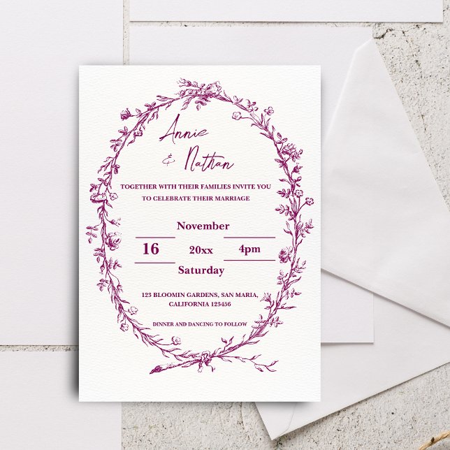 Convite para Casamento de Frame de Intrato de Orna (Burgundy Ornate Intricate Frame Wedding Invitation)