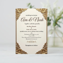 Convite para Casamento de Frame Floral Dourado Ele