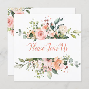 Convite para Casamento de Frame Floral Peach e Blu