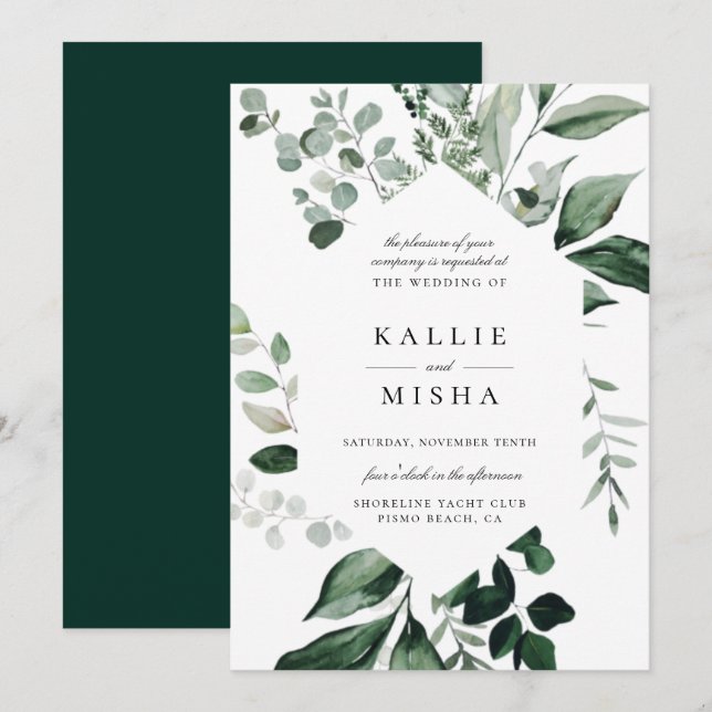 Convite para Casamento de Frame Geométrico Botânic (Frente/Verso)