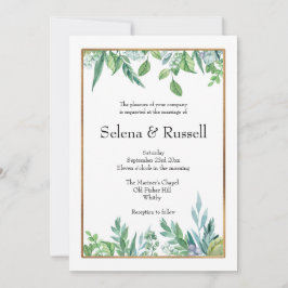 Convite para Casamento de Frame Verde e Dourado