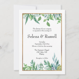 Convite para Casamento de Frame Verde e Dourado
