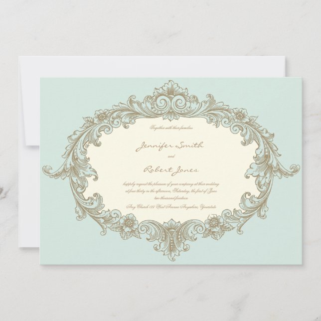 Convite para Casamento de Frame Vintage Dourado Az (Frente)