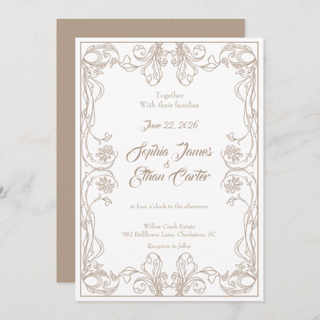 Convite para Casamento de Frame Vintage Elegante (Frente/Verso)