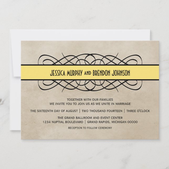 Convite para Casamento de Fronteira Amarelo Flouri (Frente)