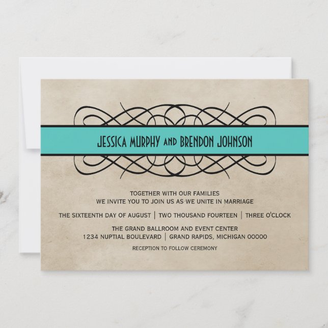 Convite para Casamento de Fronteira de Aqua Flouri (Frente)