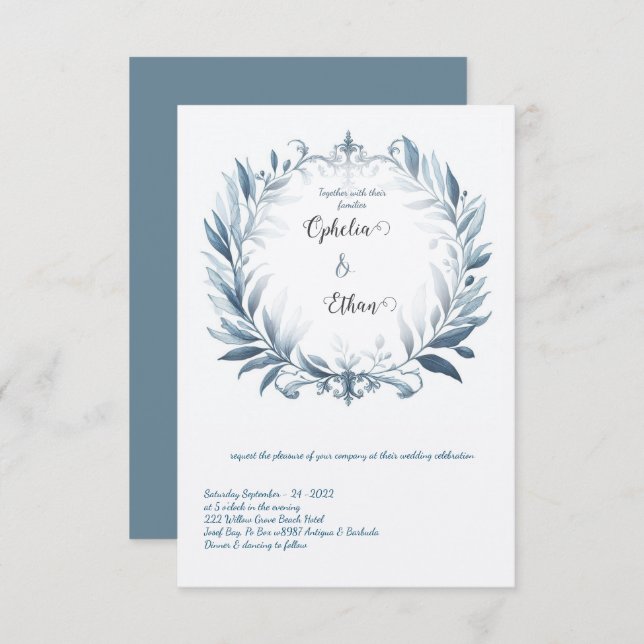 Convite para casamento de fronteira floral do Roco (Frente/Verso)