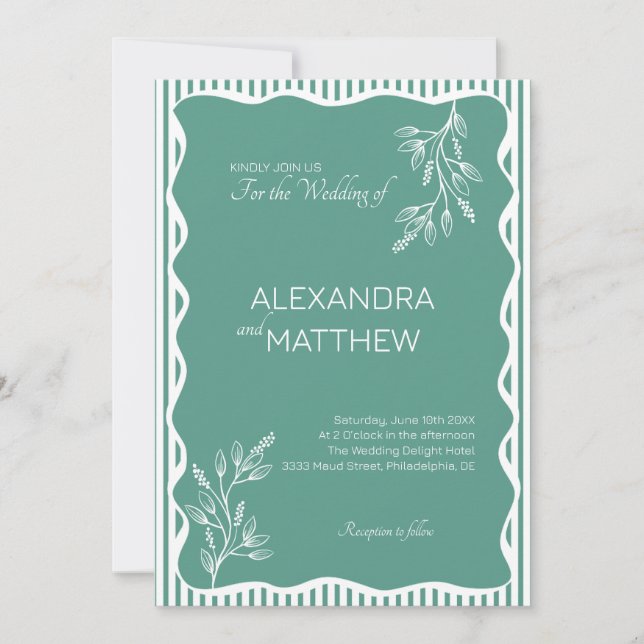 Convite para Casamento de Fronteira Wavy Verde (Frente)