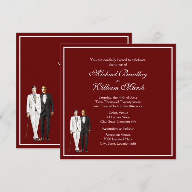 Convite para Casamento de Gay Maroon (Frente/Verso)