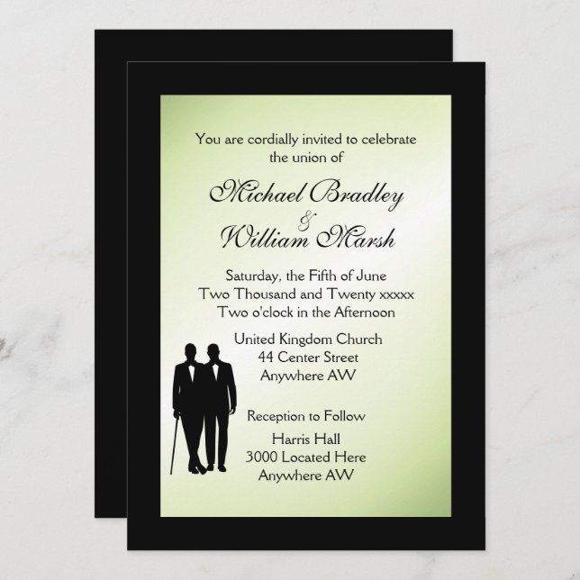 Convite para Casamento de Gay Verde Elegante (Frente/Verso)
