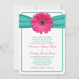 Convite para Casamento de Gerber Daisy Turquoise R