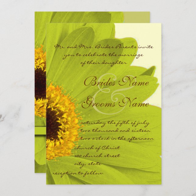 Convite para Casamento de Gerber Daisy Verde e Ama (Frente/Verso)