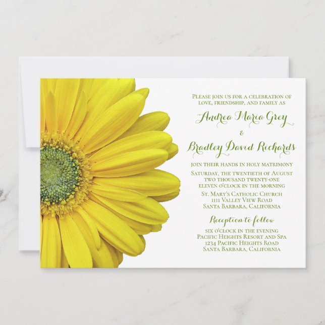 Convite para Casamento de Gerbera Daisy Amarelo (Frente)