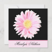 Convite para Casamento de Gerbera Preto, Rosa (Rei