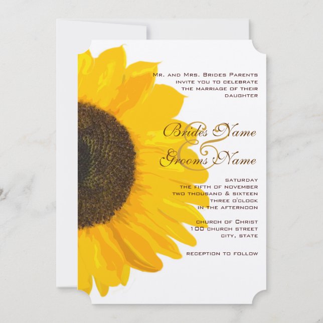 Convite para Casamento de Girassol Belo Elegante (Verso)