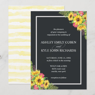 Convite para casamento de girassol com fundo escur