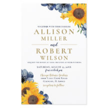 Convite para casamento de girassol com Marinho de 