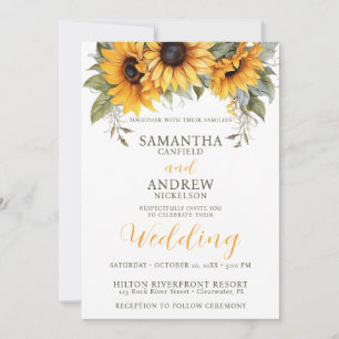 Convite para Casamento de Girassol de Script Elega