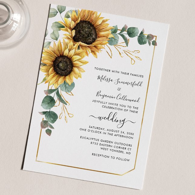 Convite Para Casamento De Girassol Floral Elegante (Sunflower Floral Greenery Wedding Invitation)