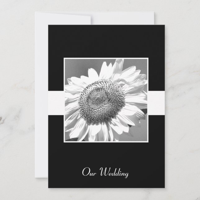 Convite para Casamento de Girassol Negro e Branco (Frente)