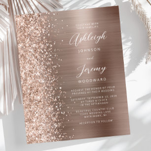 Convite para Casamento de Glam Glitter, Rosa Doura