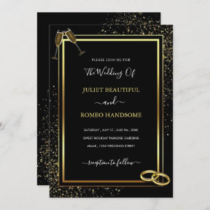 Convite para Casamento de Gliiter Preto e Dourado