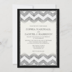 Convite para Casamento de Glitter Silver Chevron