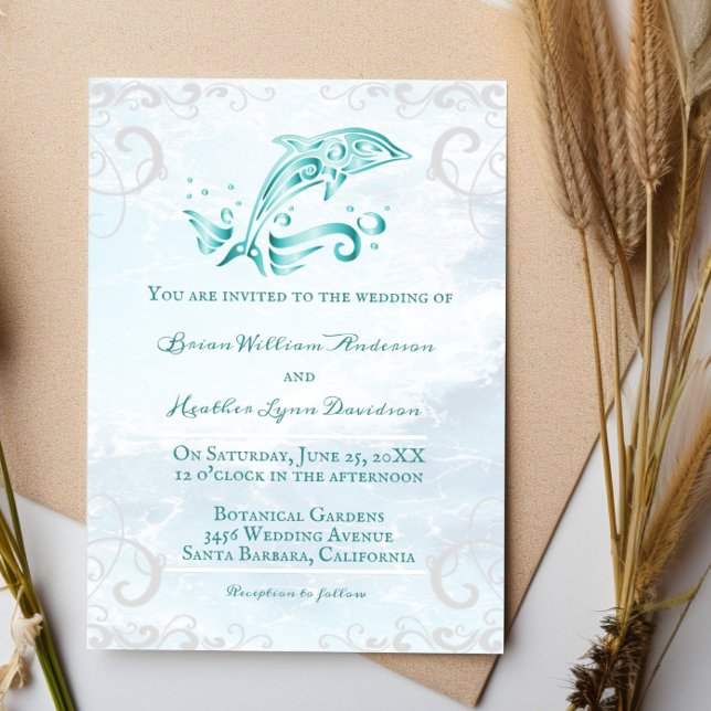 Convite para Casamento de Golfinhos Teais (Teal Dolphin Wedding Invitation)