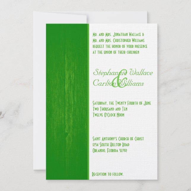 Convite para Casamento de Grãos de Madeira Verde/B (Frente)