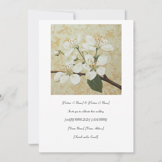 Convite para Casamento de Gravura com Flower de Se (Frente)