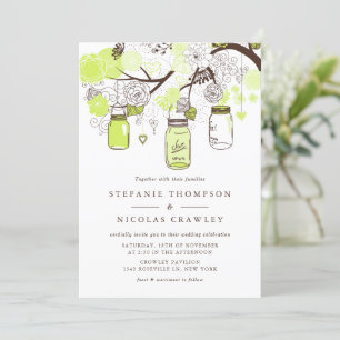 Convite para Casamento de Green Mason Jars & Flowe