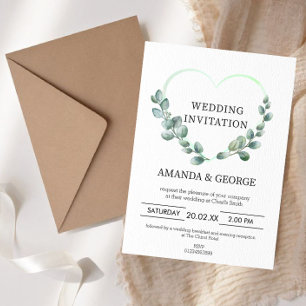 Convite para Casamento de Heart Eucalyptus
